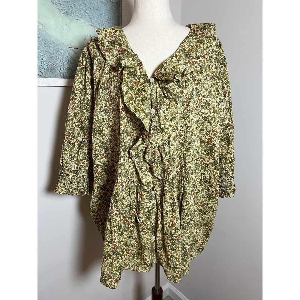 Ree By The Pioneer Woman Top 3X Green Floral Ruffle Tunic Boho Cottagecore Fairy - Picture 2 of 10